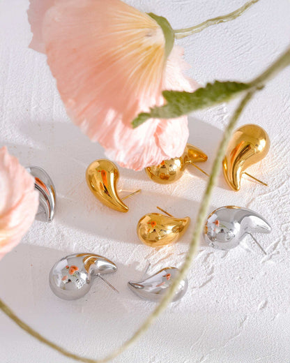 TEARDROP Statement Studs - Gold - Back View - Ohh Glam