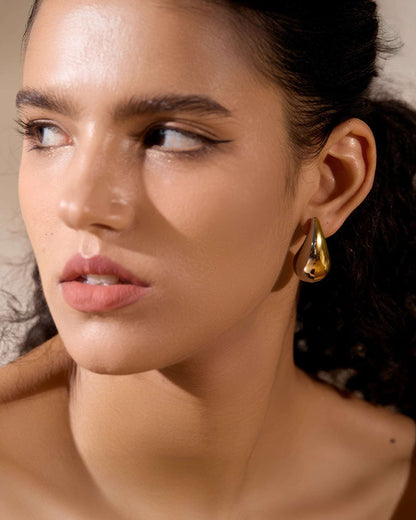 TEARDROP Statement Studs - Gold - Side View - Ohh Glam