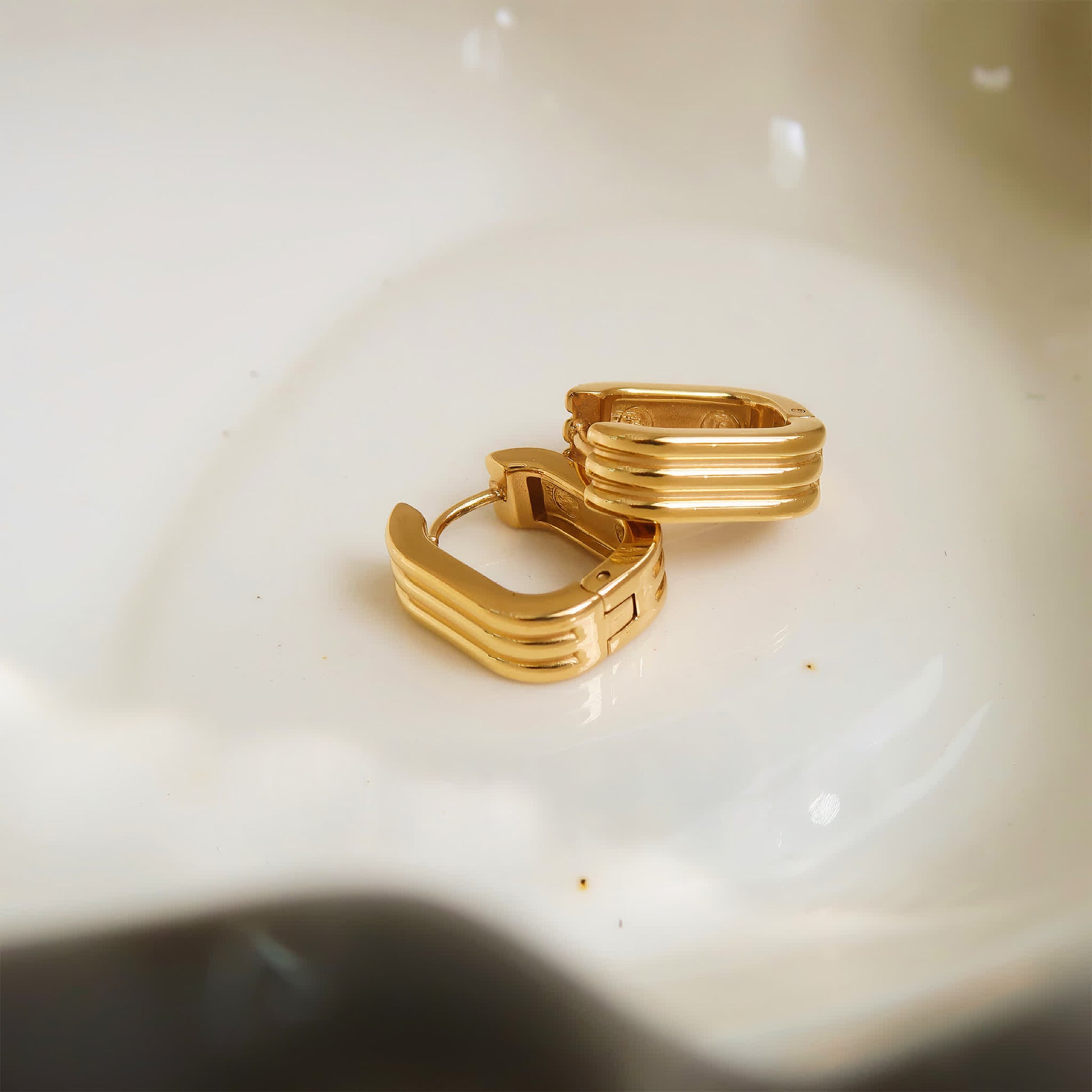 TRIO Huggie Hoops - Gold - Back View - Ohh Glam