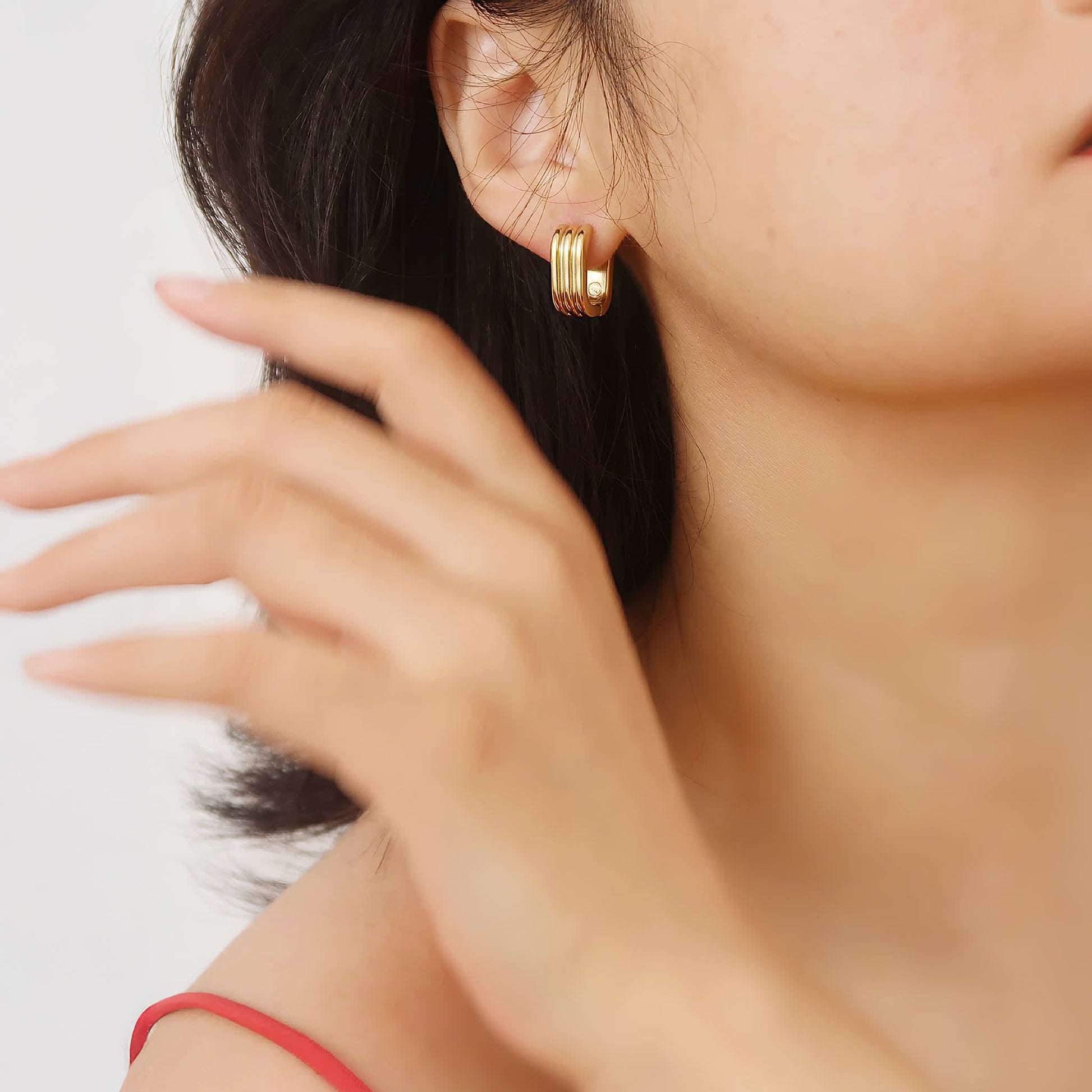 TRIO Huggie Hoops - Gold - Side View - Ohh Glam