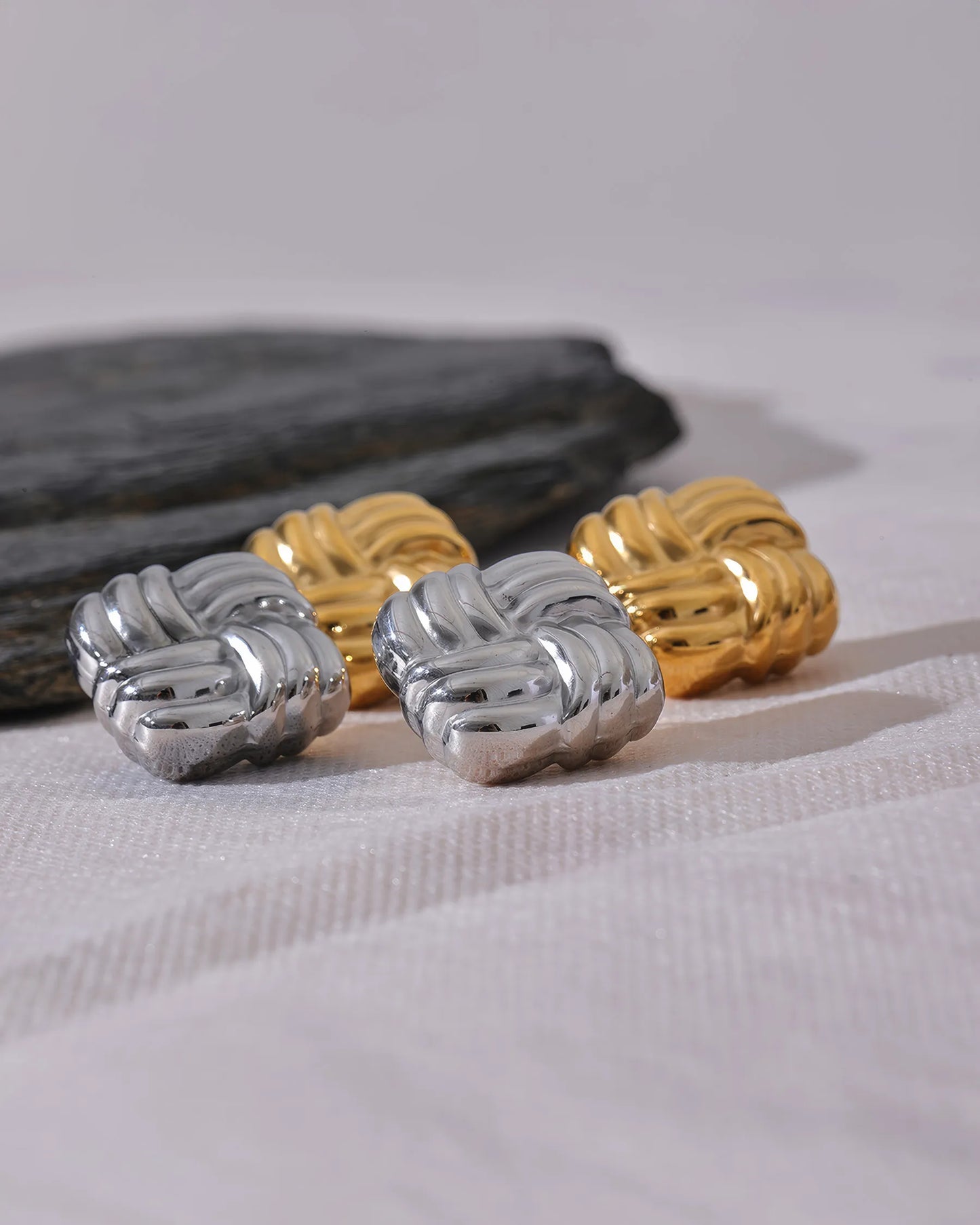 TWILIGHT KNOT Stud Earrings - Gold - Back View - Ohh Glam