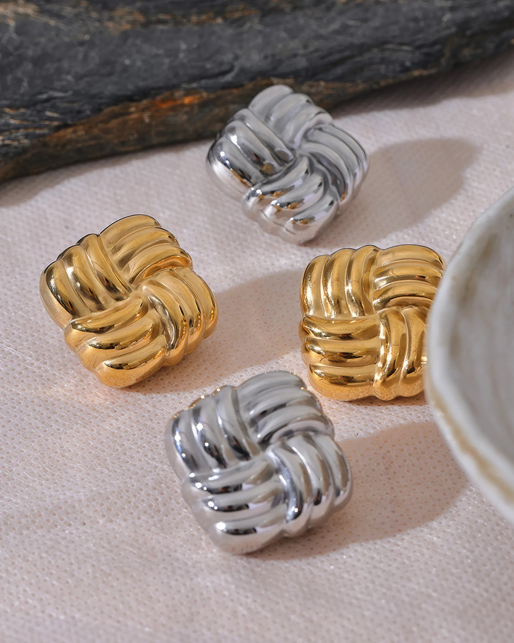 TWILIGHT KNOT Stud Earrings - Gold - Additional View - Ohh Glam