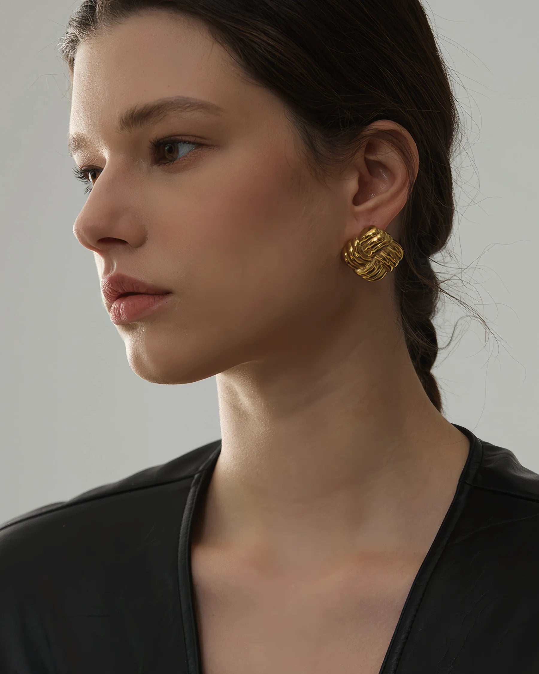 TWILIGHT KNOT Stud Earrings - Gold - Side View - Ohh Glam