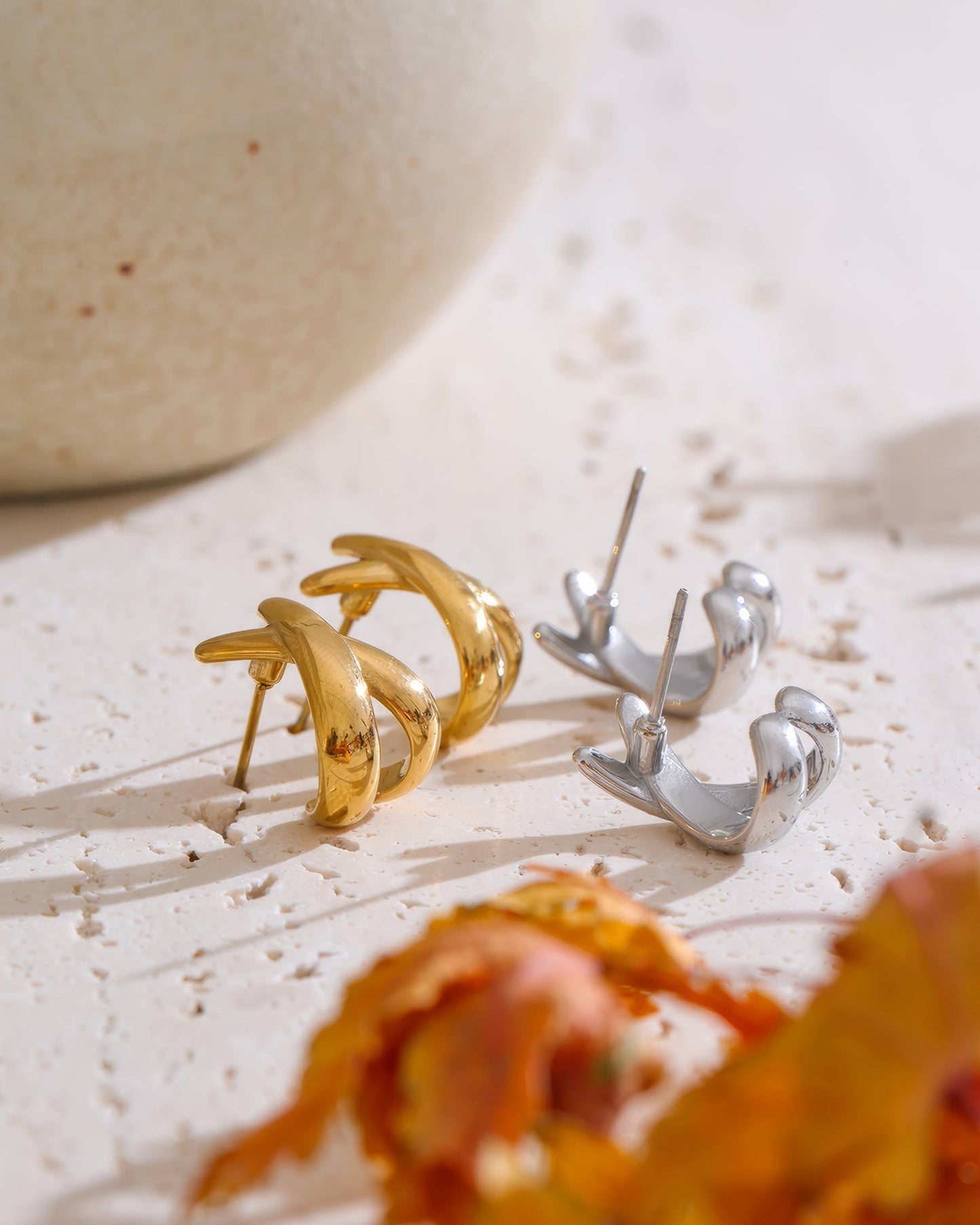 TWIRLIE Earrings - Gold - Back View - Ohh Glam
