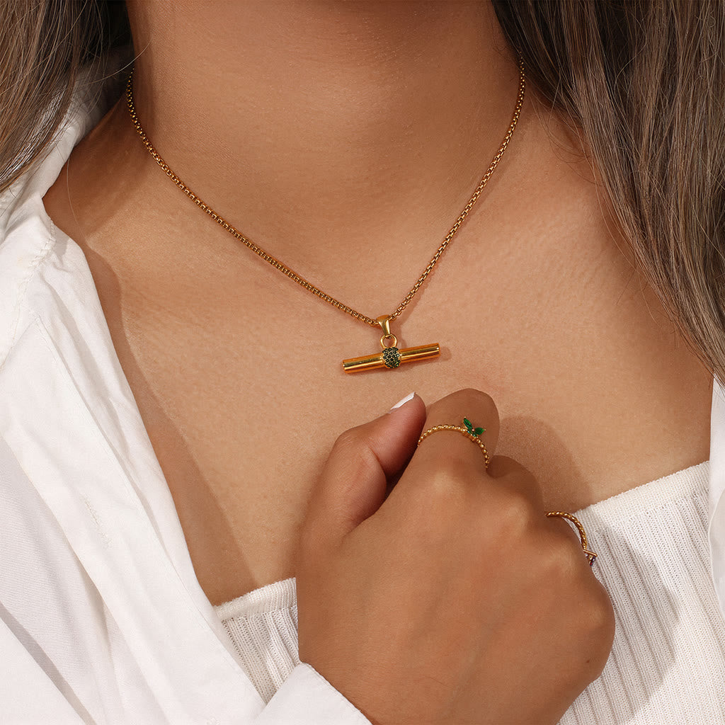 VERDANT Bar Crystal Necklace - Gold - Side View - Ohh Glam