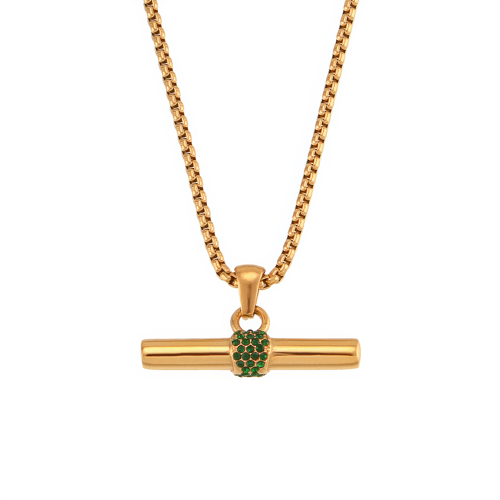 VERDANT Bar Crystal Necklace - Gold - Front View - Ohh Glam