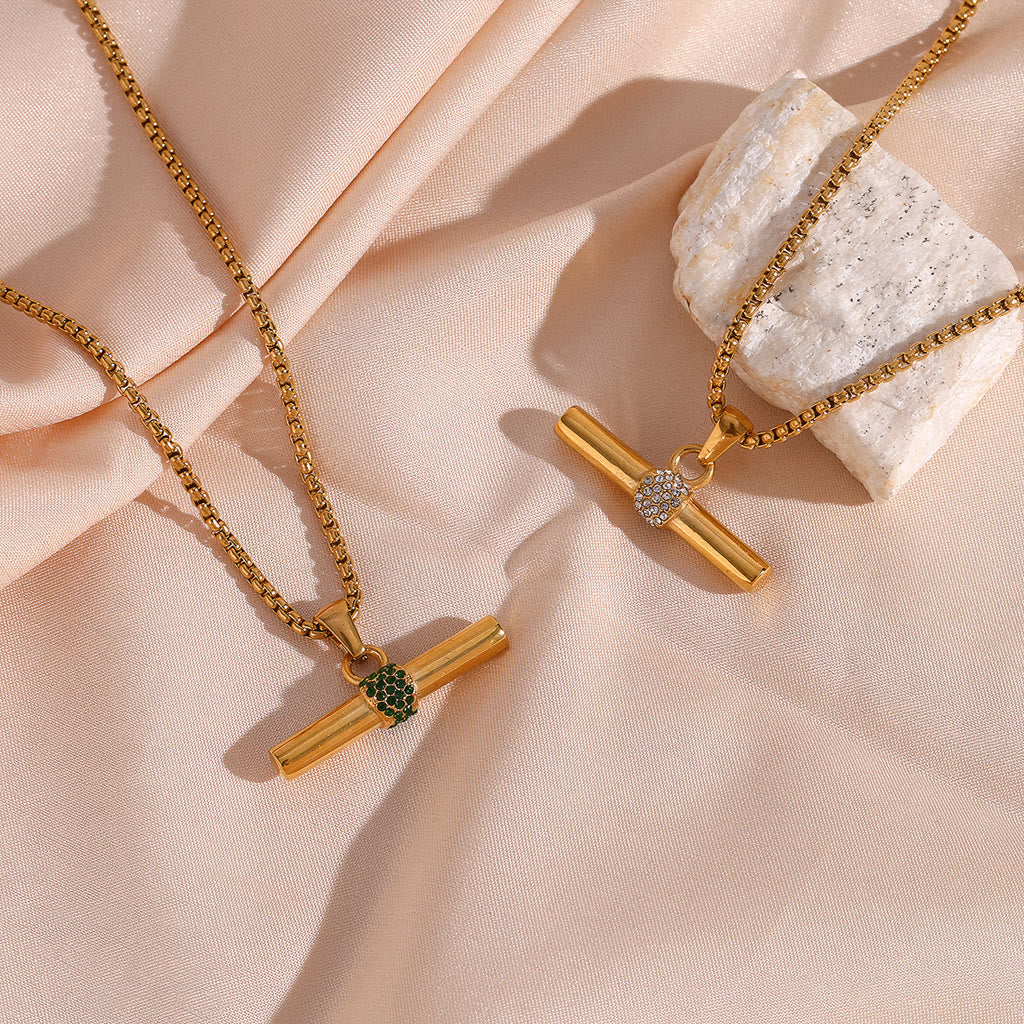 VERDANT Bar Crystal Necklace - Gold - Back View - Ohh Glam