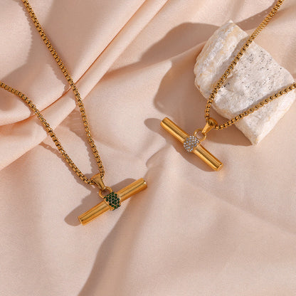 VERDANT Bar Crystal Necklace - Gold - Back View - Ohh Glam