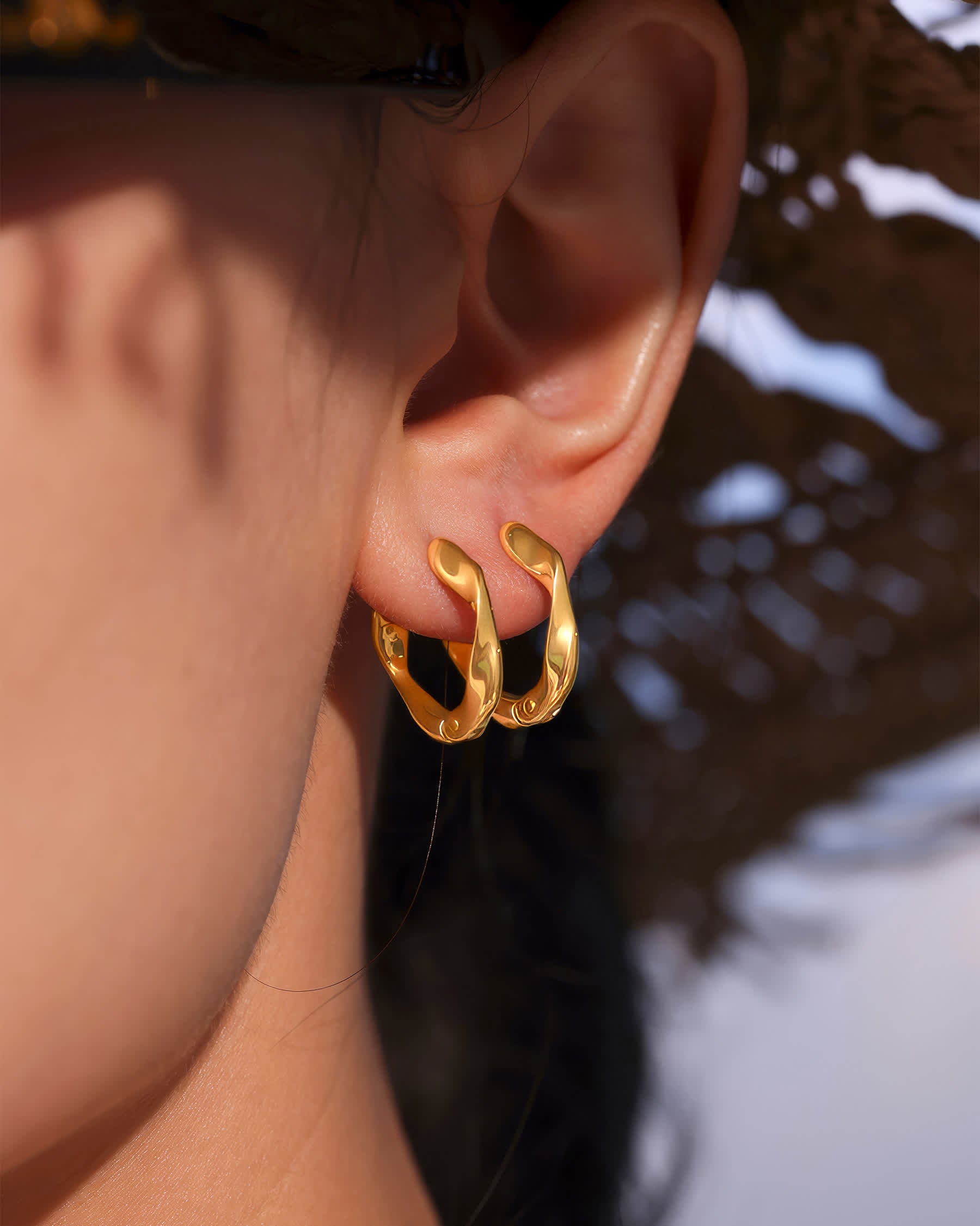 WAVE Huggie Hoop Earrings - Gold - Additional View - Ohh Glam