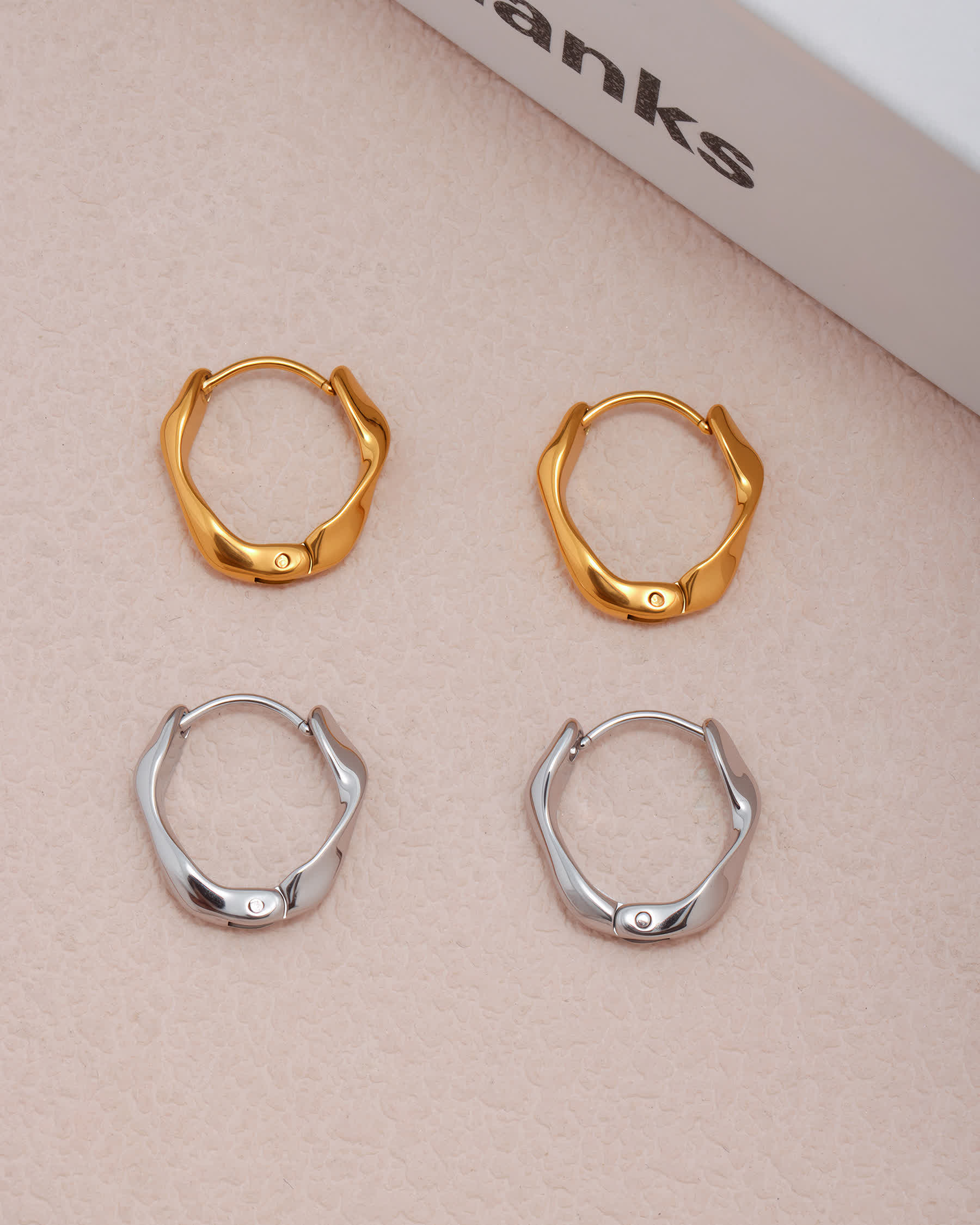 WAVE Huggie Hoop Earrings - Gold - Back View - Ohh Glam