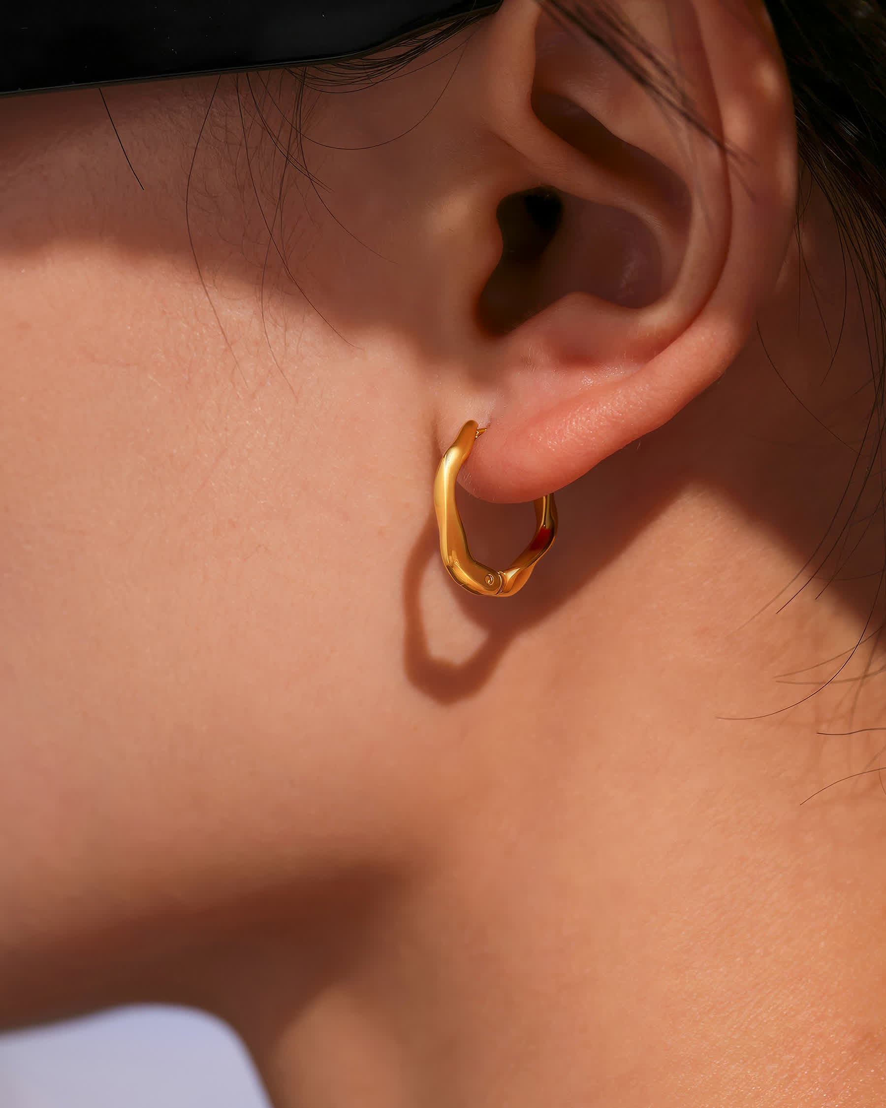 WAVE Huggie Hoop Earrings - Gold - Side View - Ohh Glam