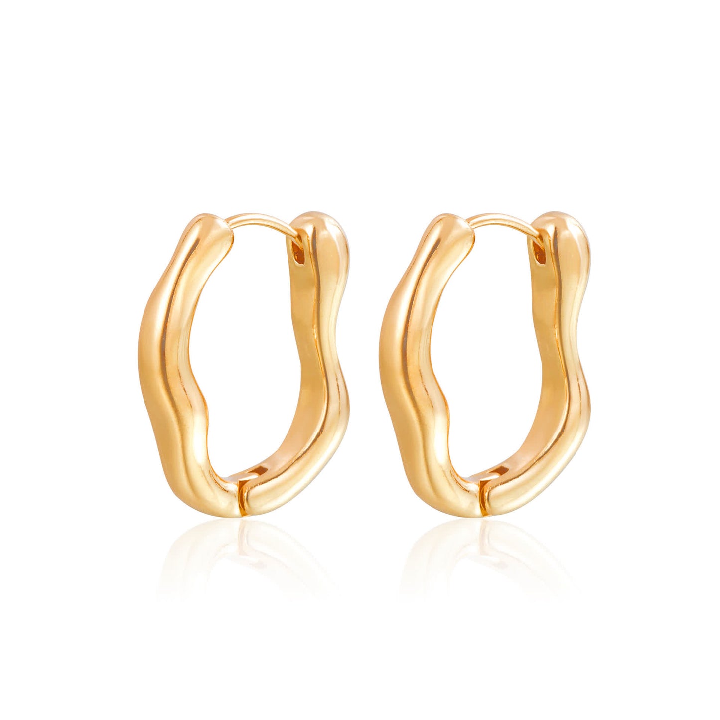 WAVE Huggie Hoops - Gold - Front View - Ohh Glam