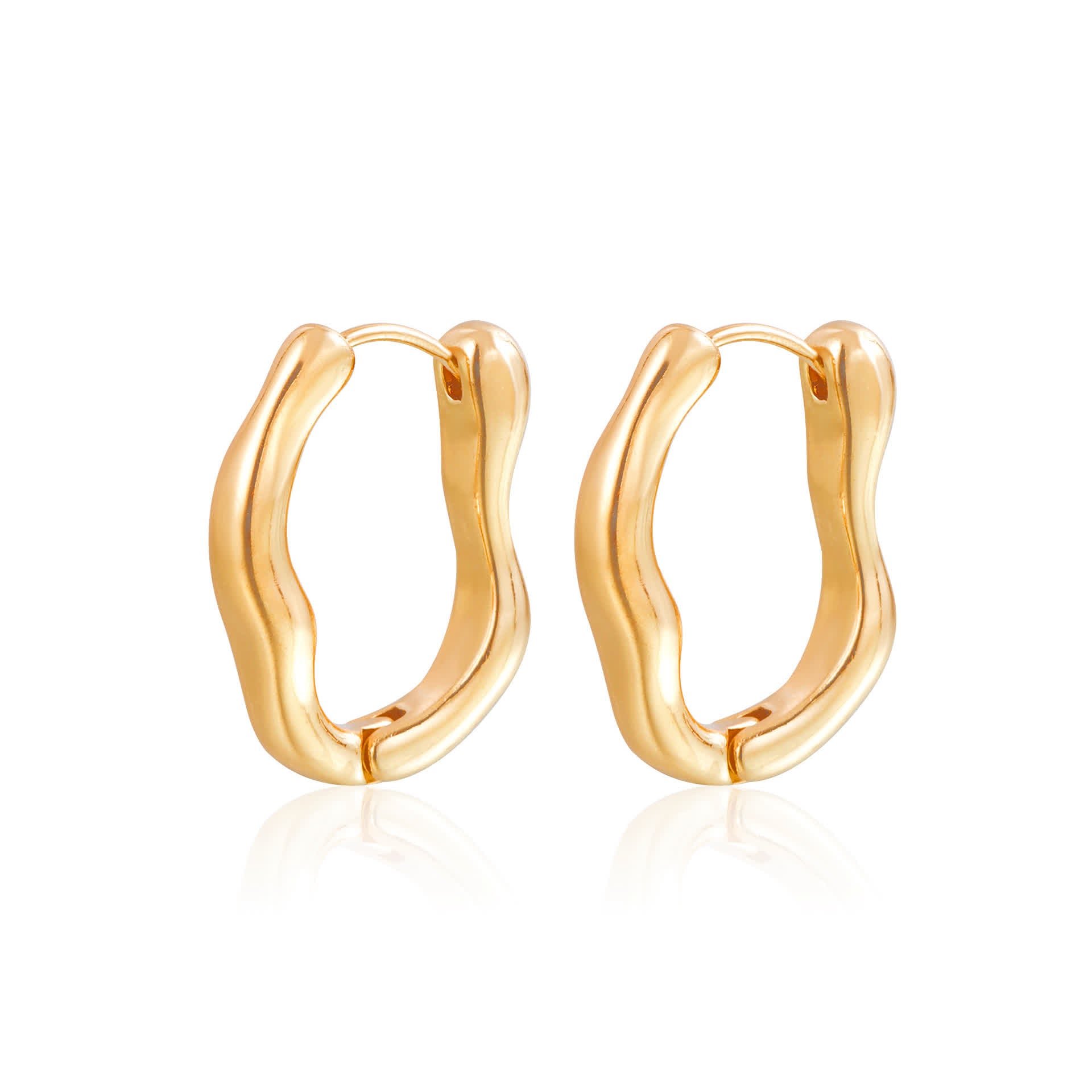 WAVE Huggie Hoops - Gold - Front View - Ohh Glam