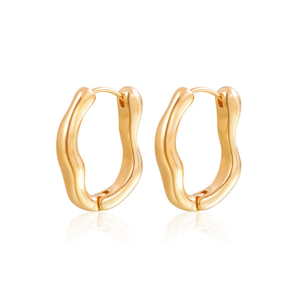 WAVE Huggie Hoops - Gold - Front View - Ohh Glam