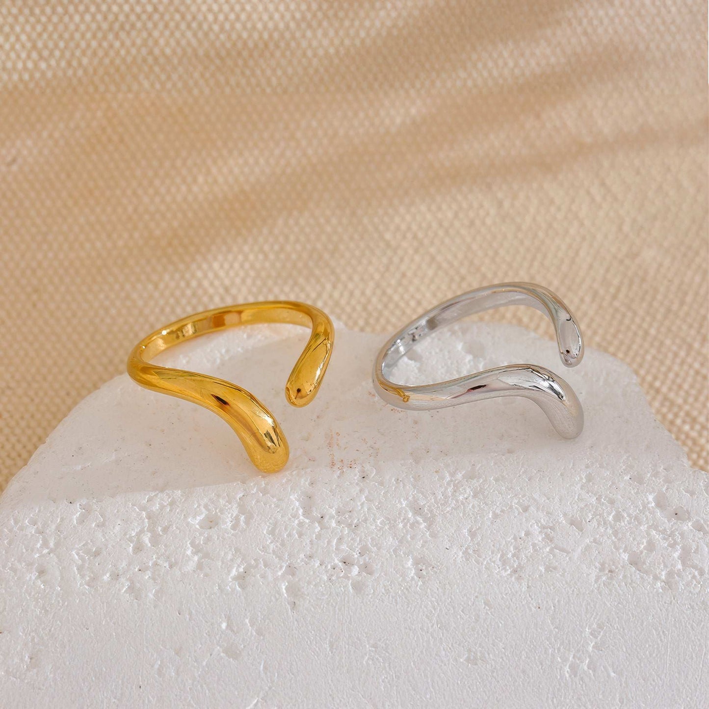 Wave Open Ring - Gold - Detail View - Ohh Glam