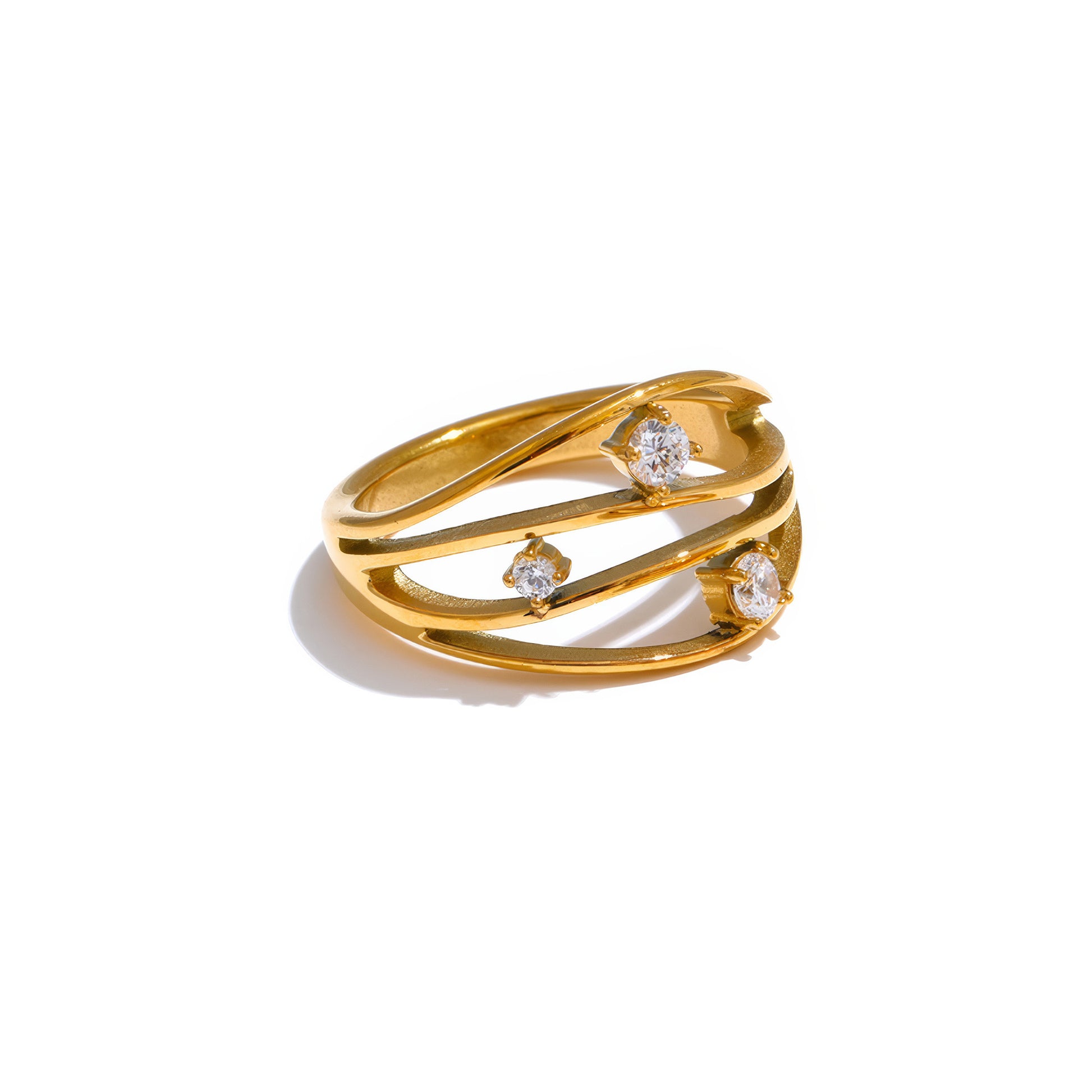 Woven Crystal Ring - Gold - Front View - Ohh Glam