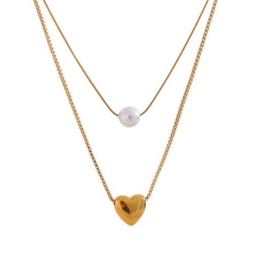 Layered Pearl & Heart Necklace - Ohh Glam