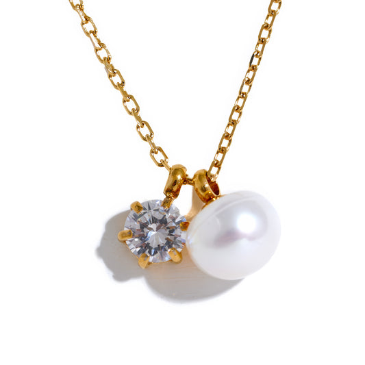 Pearl & Crystal Duo Necklace - Ohh Glam