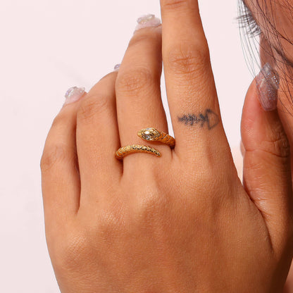 Crystal Eye Snake Ring - Gold - Detail View - Ohh Glam