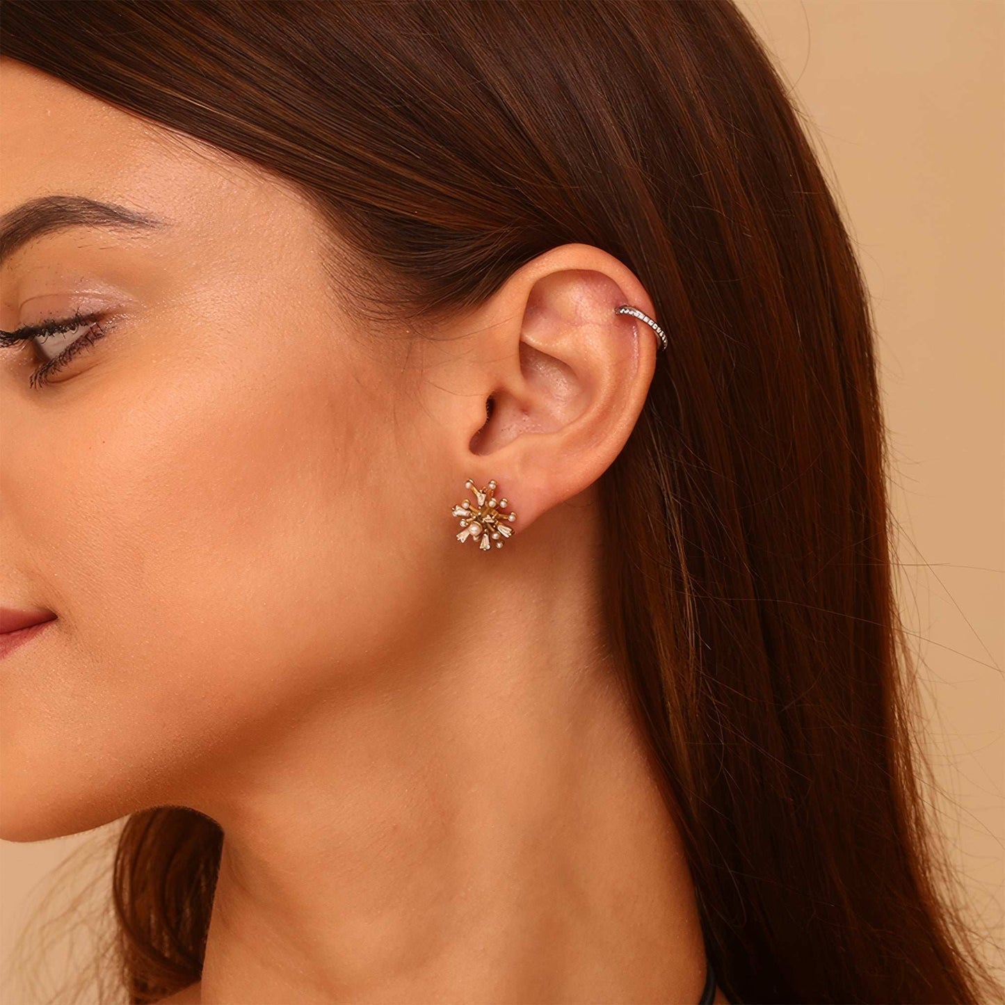 Pearl Starburst Stud Earrings - Gold - Additional View - Ohh Glam