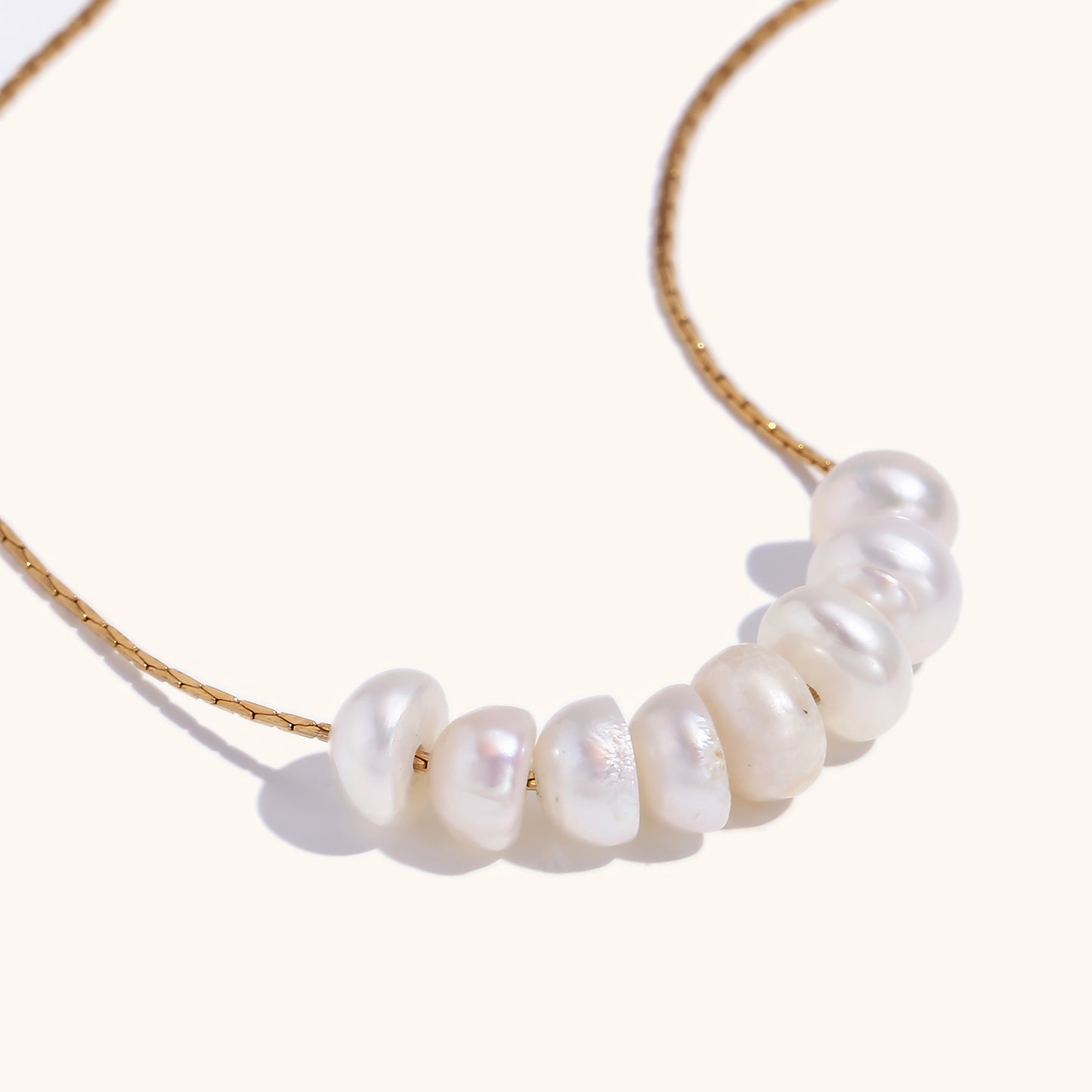 Pearl Row Necklace - Gold - Side View - Ohh Glam