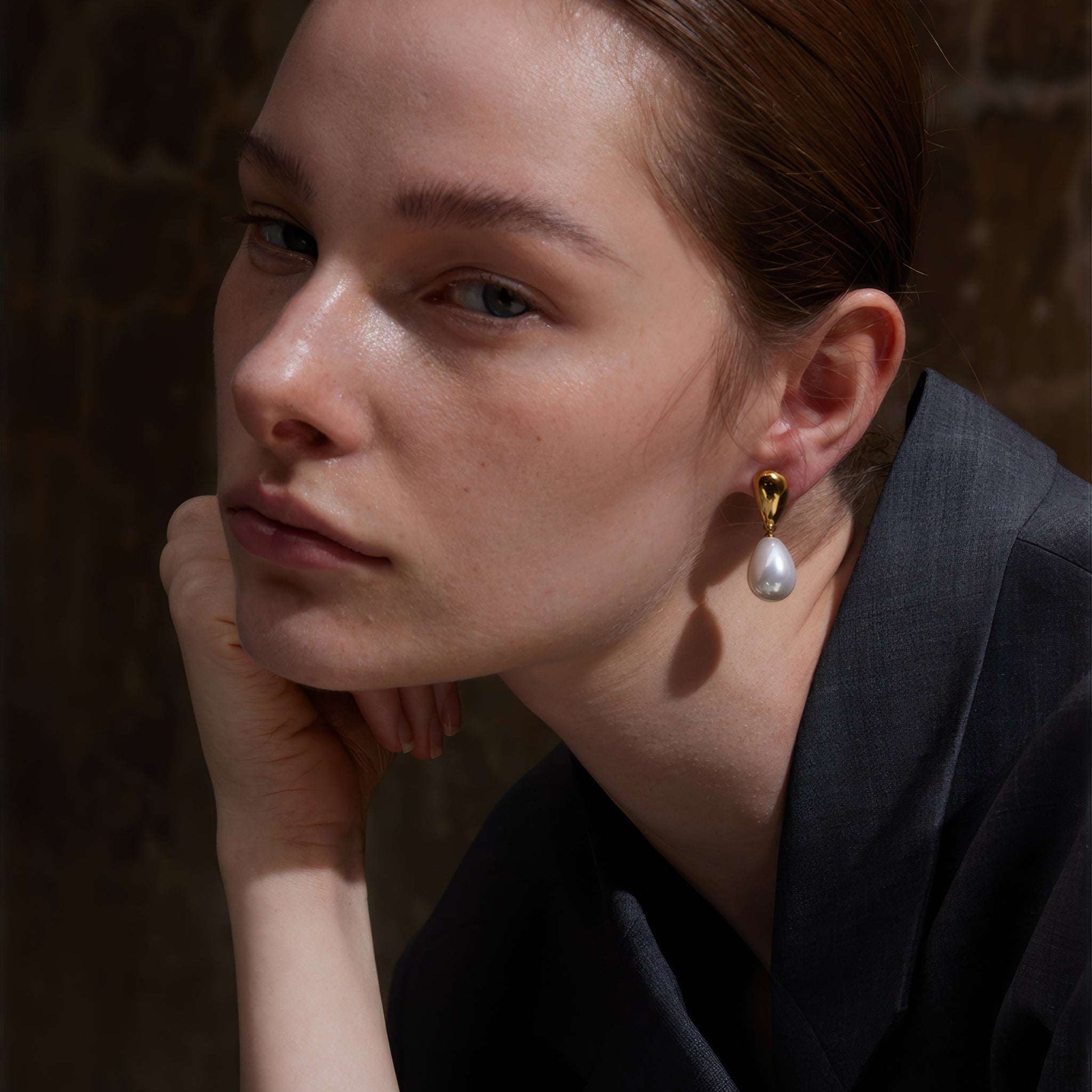 Pearl Teardrop Earrings - Gold - Side View - Ohh Glam