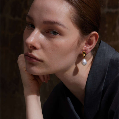 Pearl Teardrop Earrings - Gold - Side View - Ohh Glam