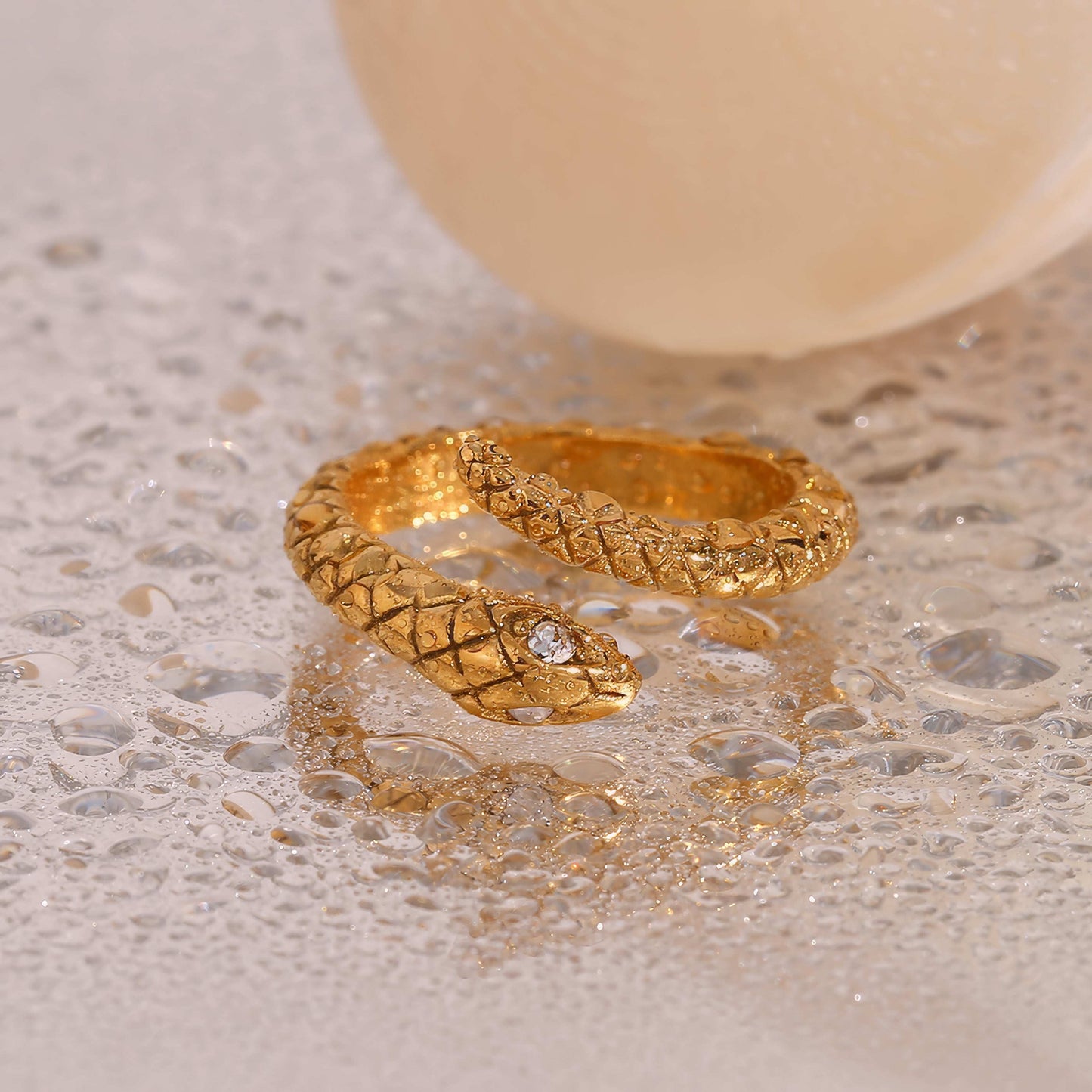 Crystal Eye Snake Ring - Gold - ADJUSTABLE - Additional View - Ohh Glam