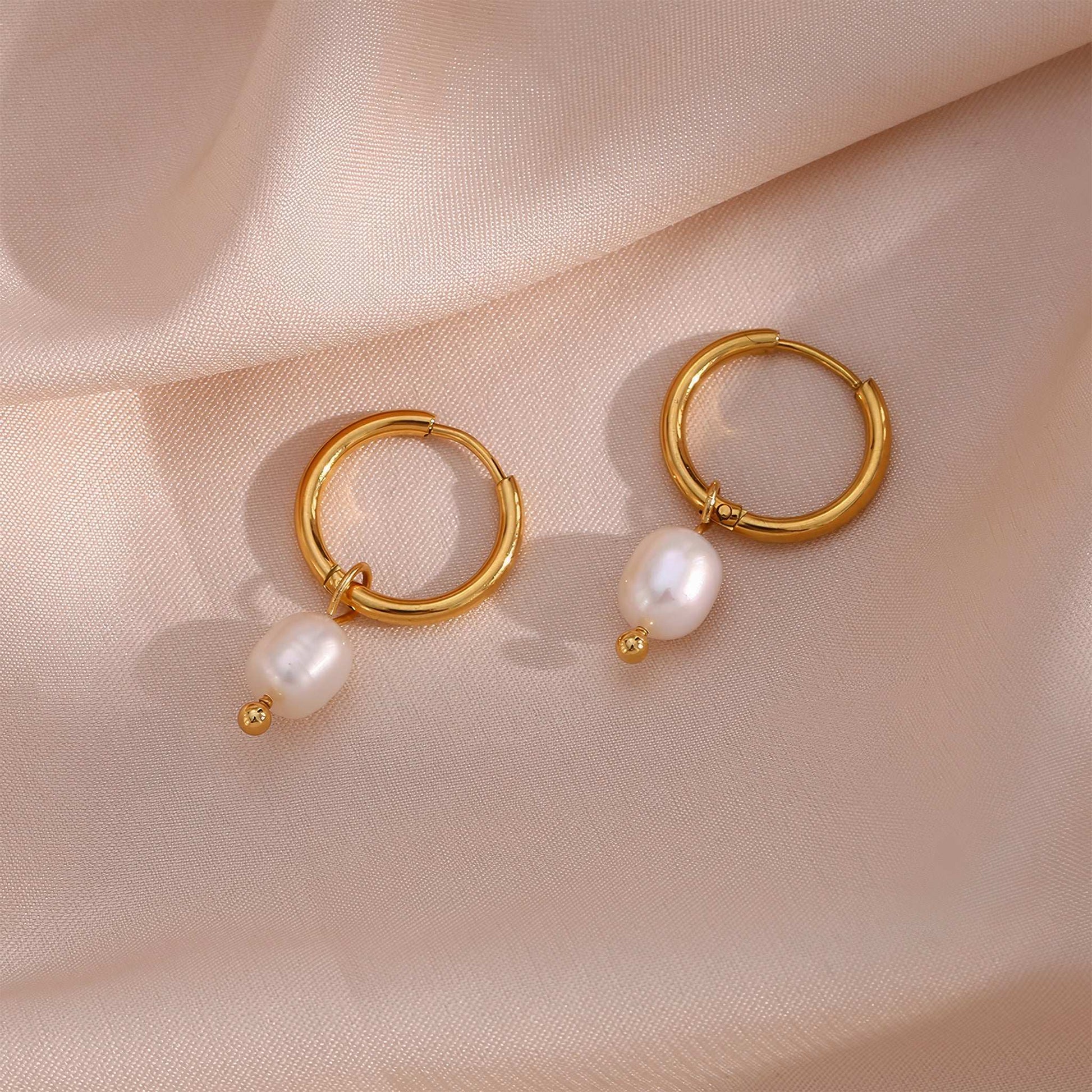 Pearl Drop Huggie Hoops - Gold - Additional View - Ohh Glam