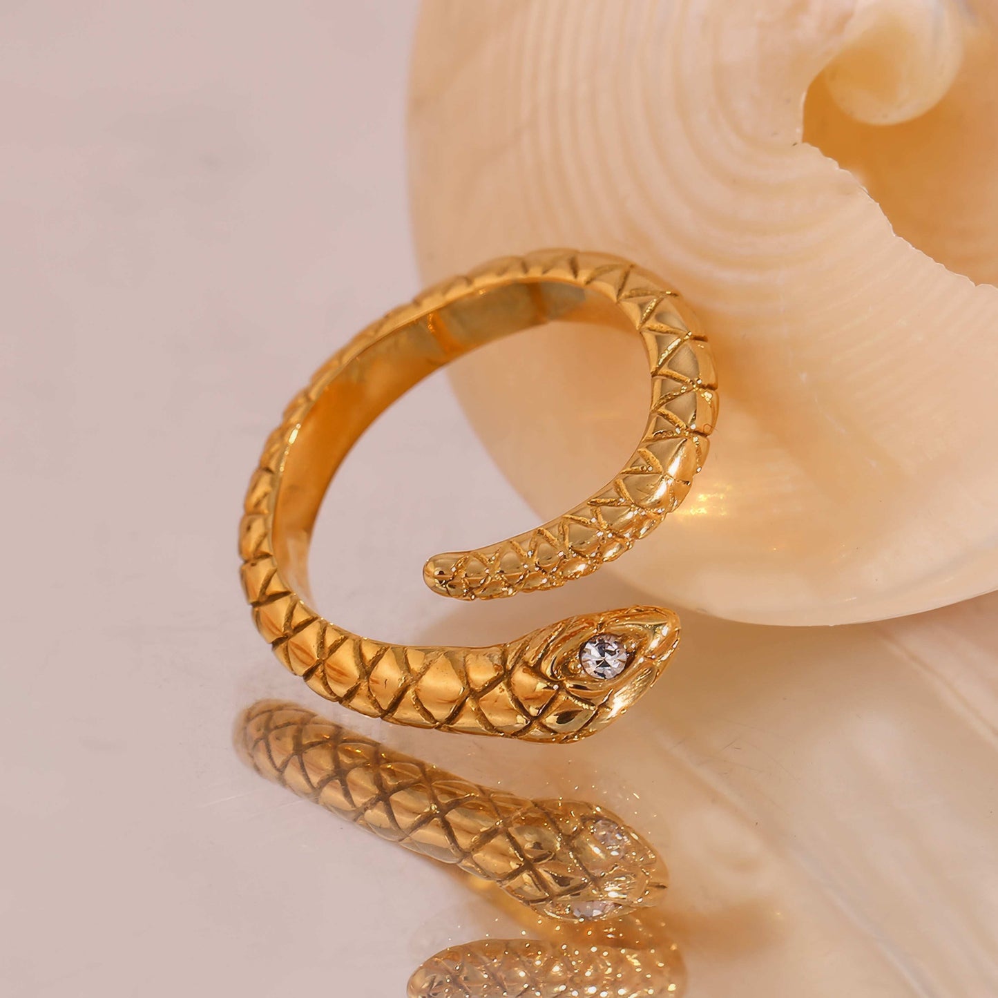 Crystal Eye Snake Ring - Gold - ADJUSTABLE - Additional View - Ohh Glam