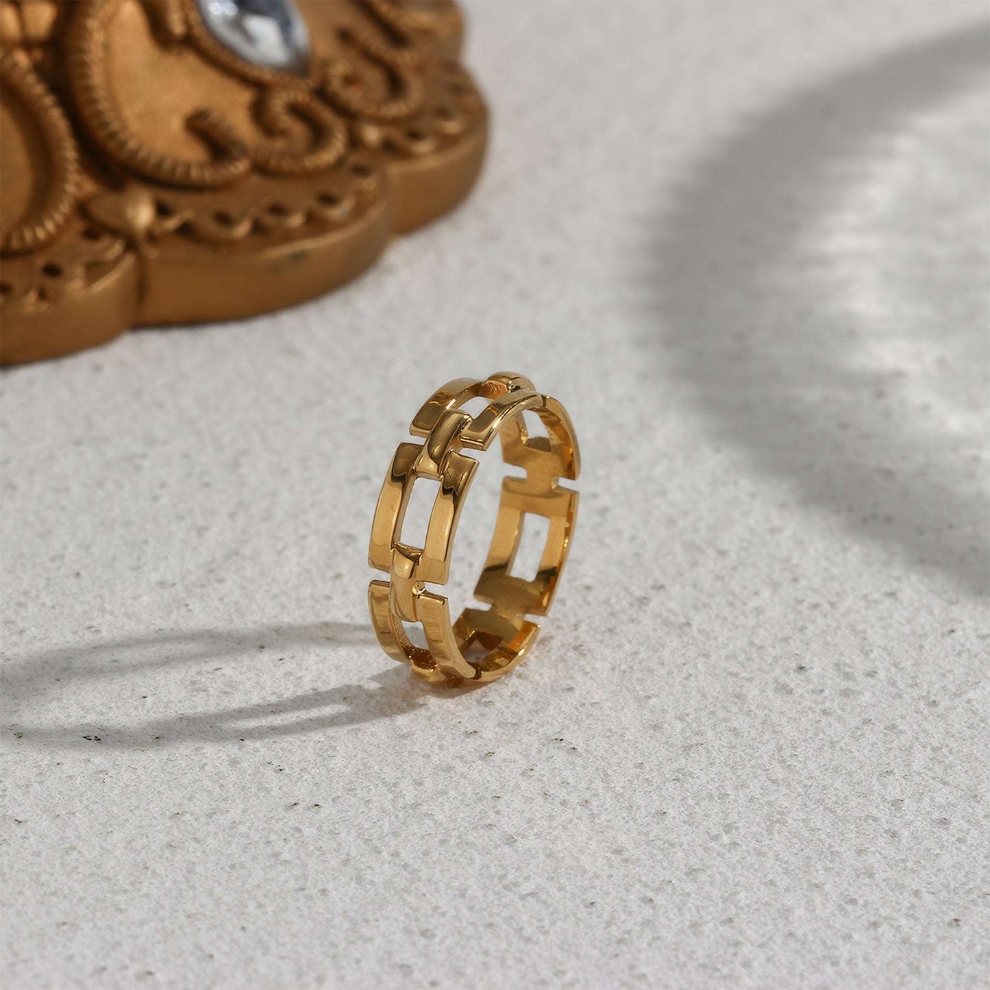 Square Chain Link Ring - Gold - Back View - Ohh Glam