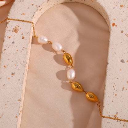 PEARLA Pearl & Gold Drop Necklace - Gold - Additional View - Ohh Glam