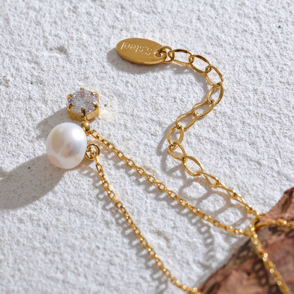 BELLA Pearl & Crystal Duo Necklace - Gold - Additional View - Ohh Glam
