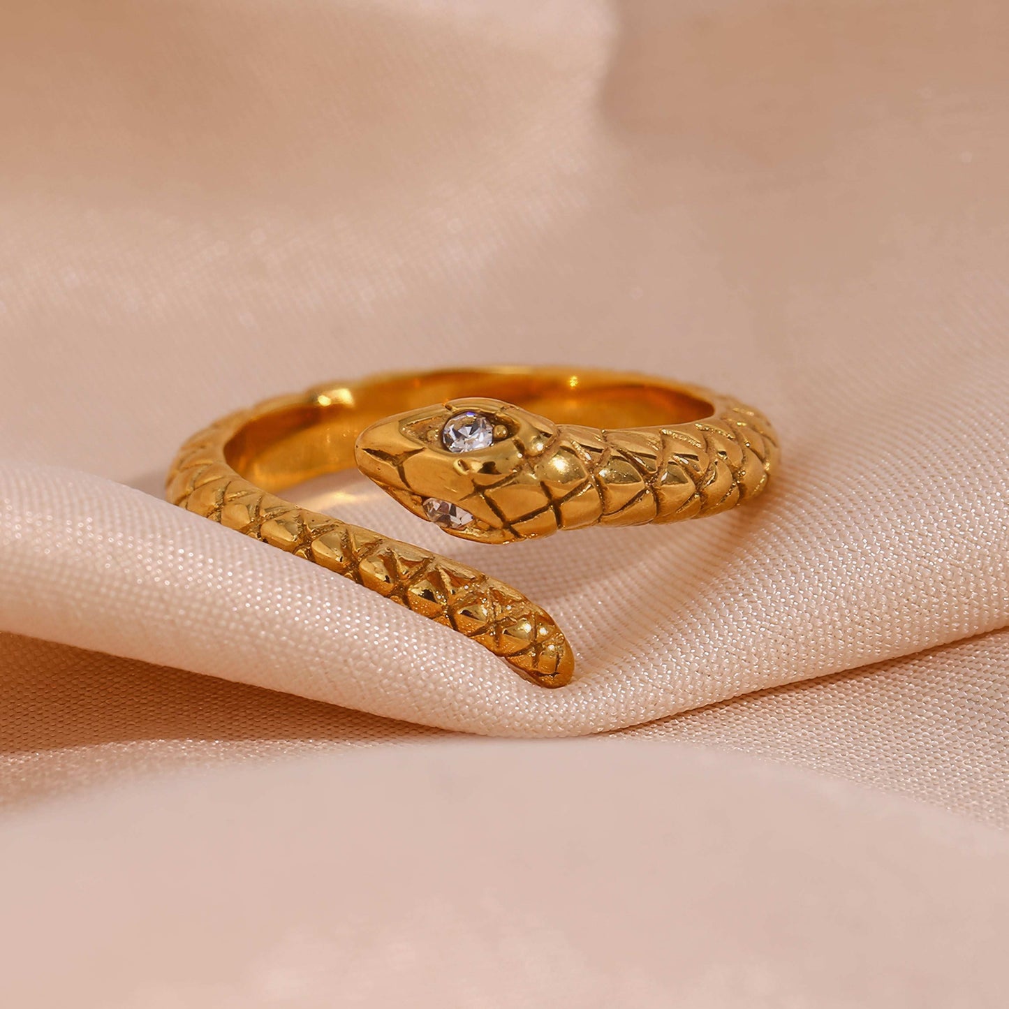 Crystal Eye Snake Ring - Gold - ADJUSTABLE - Back View - Ohh Glam