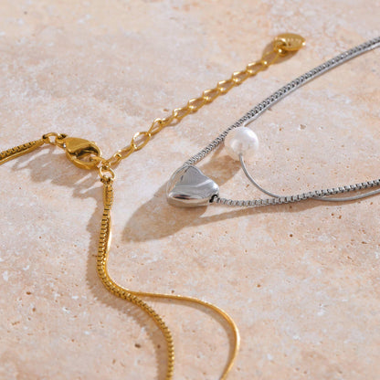 Layered Pearl & Heart Necklace - Gold - Additional View - Ohh Glam