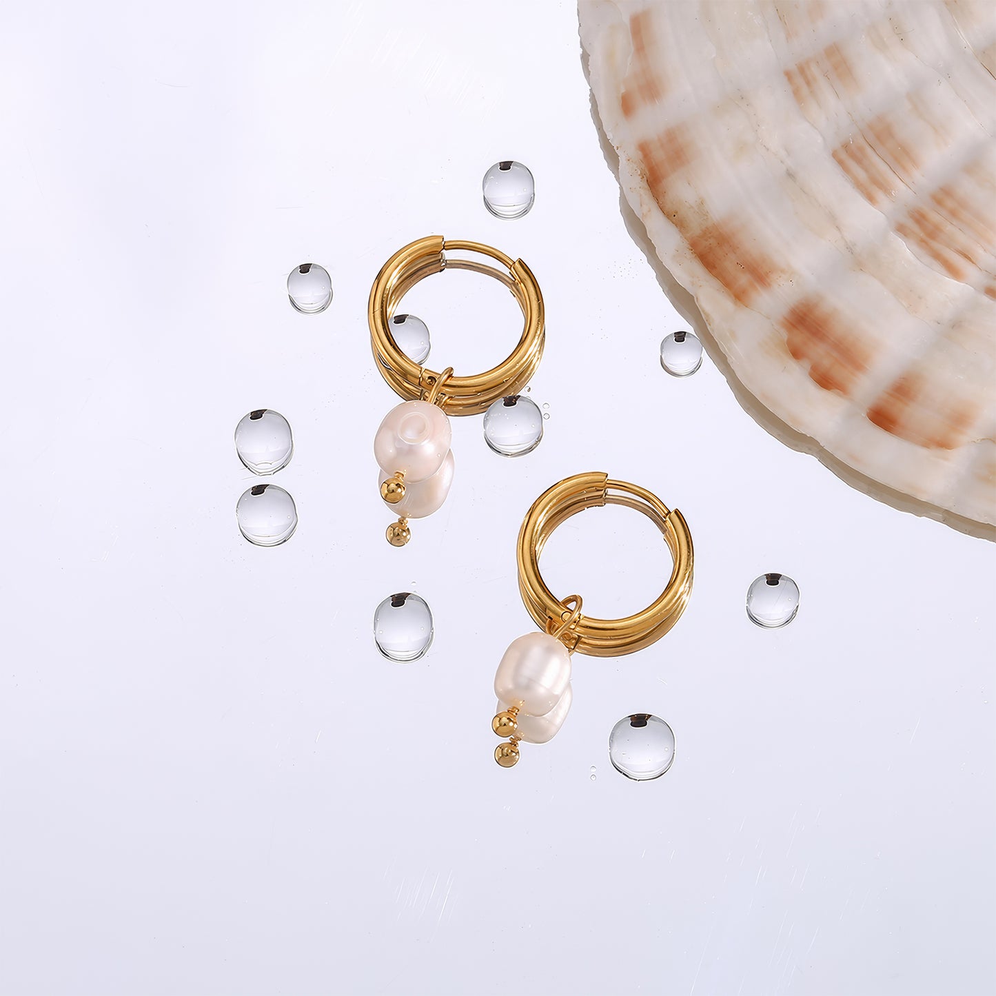 Pearl Drop Huggie Hoops - Gold - Back View - Ohh Glam